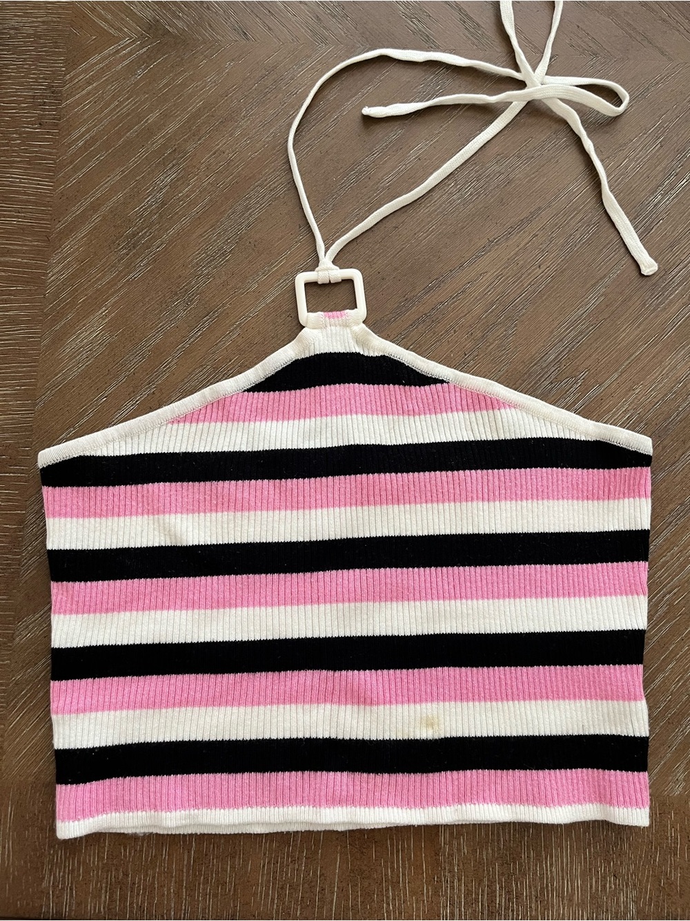 H&M Pink White Black Striped Ribbed Halter Crop Top